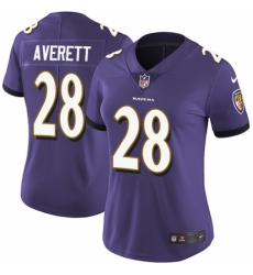 Women's Nike Baltimore Ravens #28 Anthony Averett Purple Team Color Vapor Untouchable Limited Player NFL Jersey