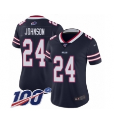 Women's Buffalo Bills #24 Taron Johnson Limited Navy Blue Inverted Legend 100th Season Football Jersey