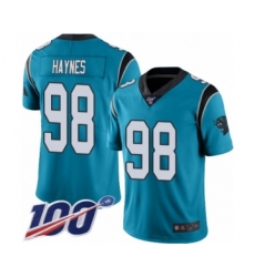 Men's Carolina Panthers #98 Marquis Haynes Limited Blue Rush Vapor Untouchable 100th Season Football Jersey