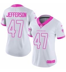 Women's Nike Cincinnati Bengals #47 Malik Jefferson Limited White/Pink Rush Fashion NFL Jersey