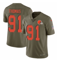 Men's Nike Cleveland Browns #91 Chad Thomas Limited Olive 2017 Salute to Service NFL Jersey