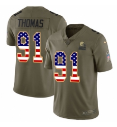 Men's Nike Cleveland Browns #91 Chad Thomas Limited Olive/USA Flag 2017 Salute to Service NFL Jersey