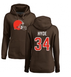 NFL Women's Nike Cleveland Browns #34 Carlos Hyde Brown Name & Number Logo Pullover Hoodie