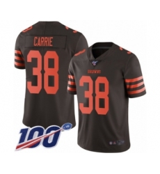 Men's Cleveland Browns #38 T. J. Carrie Limited Brown Rush Vapor Untouchable 100th Season Football Jersey