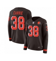 Women's Nike Cleveland Browns #38 T. J. Carrie Limited Brown Therma Long Sleeve NFL Jersey