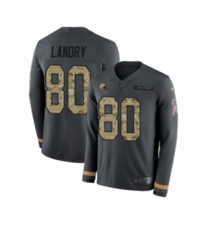 Men's Nike Cleveland Browns #80 Jarvis Landry Limited Black Salute to Service Therma Long Sleeve NFL Jersey