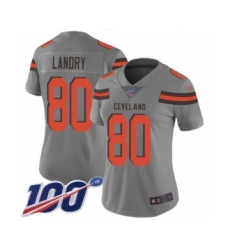 Women's Cleveland Browns #80 Jarvis Landry Limited Gray Inverted Legend 100th Season Football Jersey
