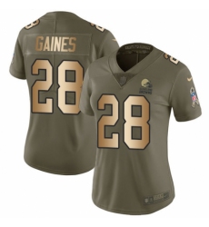 Women's Nike Cleveland Browns #28 E.J. Gaines Limited Olive/Gold 2017 Salute to Service NFL Jersey