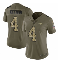 Women's Nike Denver Broncos #4 Case Keenum Limited Olive/Camo 2017 Salute to Service NFL Jersey