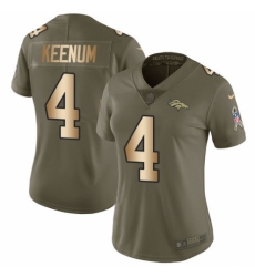 Women's Nike Denver Broncos #4 Case Keenum Limited Olive/Gold 2017 Salute to Service NFL Jersey