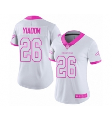 Women's Denver Broncos #26 Isaac Yiadom Limited White Pink Rush Fashion Football Jersey