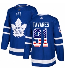 Men's Adidas Toronto Maple Leafs #91 John Tavares Authentic Royal Blue USA Flag Fashion NHL Jersey