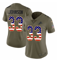 Women's Nike Detroit Lions #33 Kerryon Johnson Limited Olive/USA Flag Salute to Service NFL Jersey