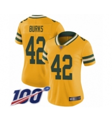 Women's Green Bay Packers #42 Oren Burks Limited Gold Rush Vapor Untouchable 100th Season Football Jersey