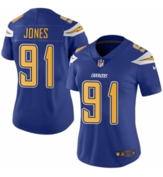 Women's Nike Los Angeles Chargers #91 Justin Jones Limited Electric Blue Rush Vapor Untouchable NFL Jersey