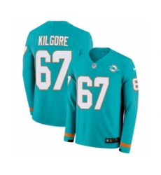 Men's Nike Miami Dolphins #67 Daniel Kilgore Limited Aqua Therma Long Sleeve NFL Jersey