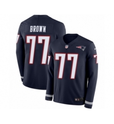 Youth Nike New England Patriots #77 Trent Brown Limited Navy Blue Therma Long Sleeve NFL Jersey