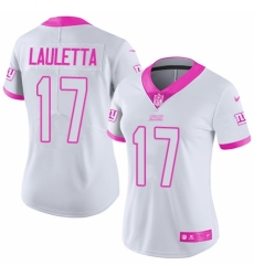 Women's Nike New York Giants #17 Kyle Lauletta Limited White/Pink Rush Fashion NFL Jersey