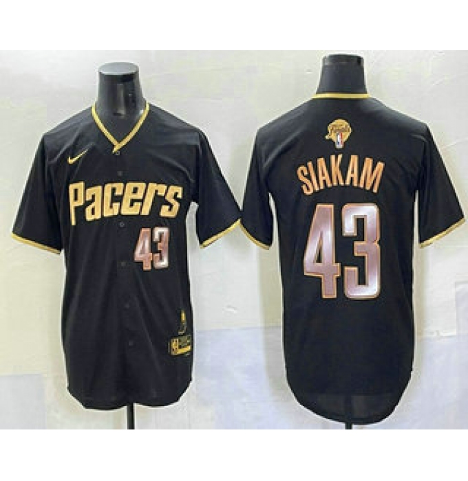 Men's Indiana Pacers #43 Pascal Siakam Black Gold 2025 Finals Vapor Stitched Baseball Jersey