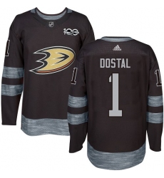 Men's Adidas Anaheim Ducks #1 Lukas Dostal Authentic Black 1917-2017 100th Anniversary NHL Jersey