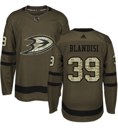 Men's Adidas Anaheim Ducks #39 Joseph Blandisi Authentic Green Salute to Service NHL Jersey