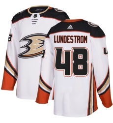 Men's Adidas Anaheim Ducks #48 Isac Lundestrom Authentic White Away NHL Jersey