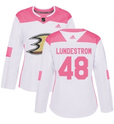 Women's Adidas Anaheim Ducks #48 Isac Lundestrom Authentic White Pink Fashion NHL Jersey