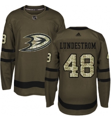 Youth Adidas Anaheim Ducks #48 Isac Lundestrom Authentic Green Salute to Service NHL Jersey