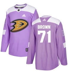Men's Adidas Anaheim Ducks #71 J.T. Brown Authentic Purple Fights Cancer Practice NHL Jersey