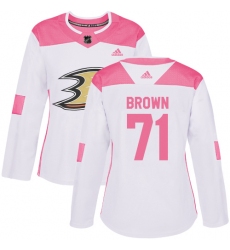 Women's Adidas Anaheim Ducks #71 J.T. Brown Authentic White Pink Fashion NHL Jersey