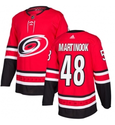 Men's Adidas Carolina Hurricanes #48 Jordan Martinook Authentic Red Home NHL Jersey