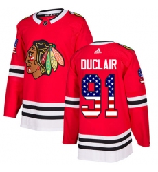Men's Adidas Chicago Blackhawks #91 Anthony Duclair Authentic Red USA Flag Fashion NHL Jersey