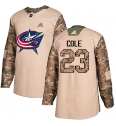 Men's Adidas Columbus Blue Jackets #23 Ian Cole Authentic Camo Veterans Day Practice NHL Jersey
