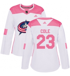 Women's Adidas Columbus Blue Jackets #23 Ian Cole Authentic White Pink Fashion NHL Jersey