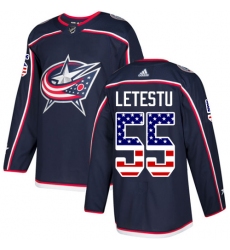 Youth Adidas Columbus Blue Jackets #55 Mark Letestu Authentic Navy Blue USA Flag Fashion NHL Jersey