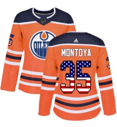 Women's Adidas Edmonton Oilers #35 Al Montoya Authentic Orange USA Flag Fashion NHL Jersey