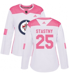 Women's Adidas Winnipeg Jets #25 Paul Stastny Authentic White Pink Fashion NHL Jersey