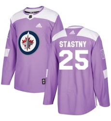 Youth Adidas Winnipeg Jets #25 Paul Stastny Authentic Purple Fights Cancer Practice NHL Jersey