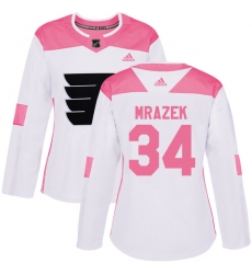 Women's Adidas Philadelphia Flyers #34 Petr Mrazek Authentic White Pink Fashion NHL Jersey