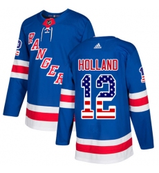 Men's Adidas New York Rangers #12 Peter Holland Authentic Royal Blue USA Flag Fashion NHL Jersey