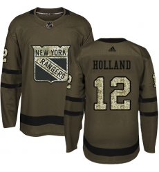 Men's Adidas New York Rangers #12 Peter Holland Premier Green Salute to Service NHL Jersey