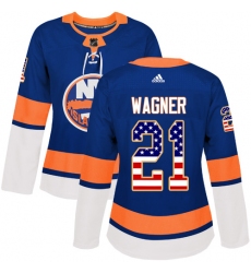 Women's Adidas New York Islanders #21 Chris Wagner Authentic Royal Blue USA Flag Fashion NHL Jersey