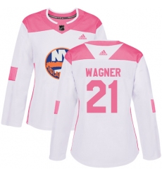 Women's Adidas New York Islanders #21 Chris Wagner Authentic White Pink Fashion NHL Jersey
