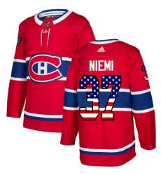Men's Adidas Montreal Canadiens #37 Antti Niemi Authentic Red USA Flag Fashion NHL Jersey