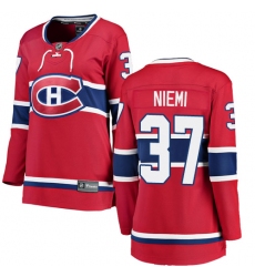 Women's Montreal Canadiens #37 Antti Niemi Authentic Red Home Fanatics Branded Breakaway NHL Jersey