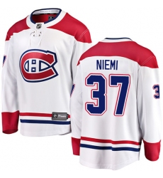 Youth Montreal Canadiens #37 Antti Niemi Authentic White Away Fanatics Branded Breakaway NHL Jersey