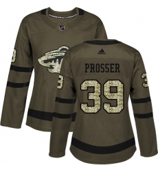 Women's Adidas Minnesota Wild #39 Nate Prosser Authentic Green Salute to Service NHL Jersey