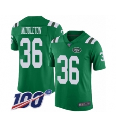 Men's New York Jets #36 Doug Middleton Limited Green Rush Vapor Untouchable 100th Season Football Jersey