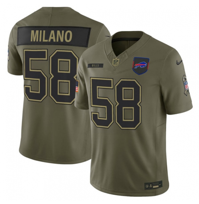 Men's Buffalo Bills #58 Matt Milano Olive 2025 Salute to Service Limited Football Stitched Jersey