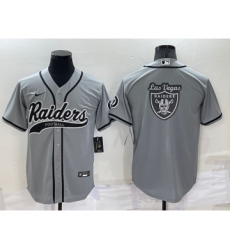 Men's Las Vegas Raiders Grey Team Big Logo With Patch Cool Base Stitched Baseball Jersey